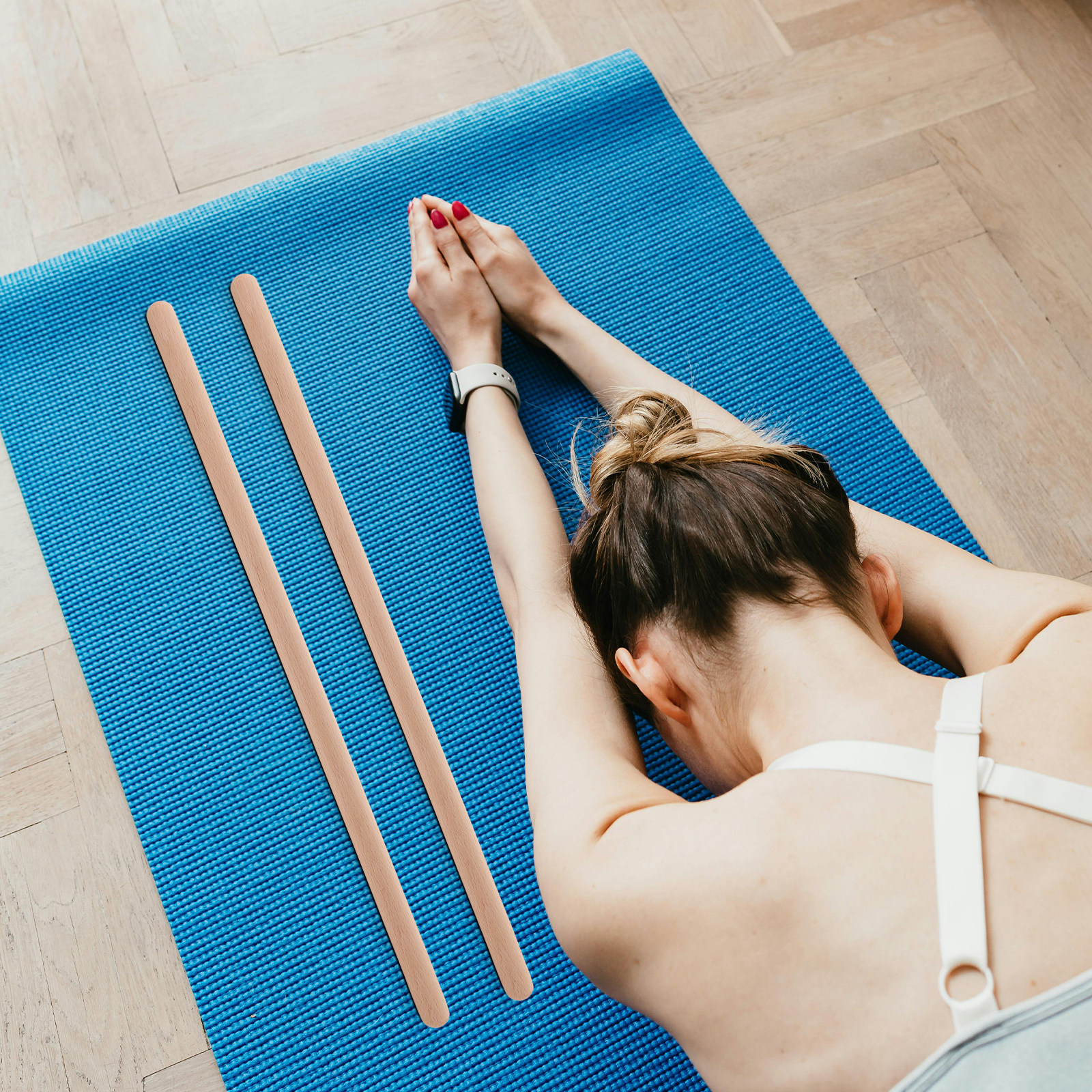 Yoga Fitness Bar - 2Pcs Wooden Pilates Bar Open Shoulder