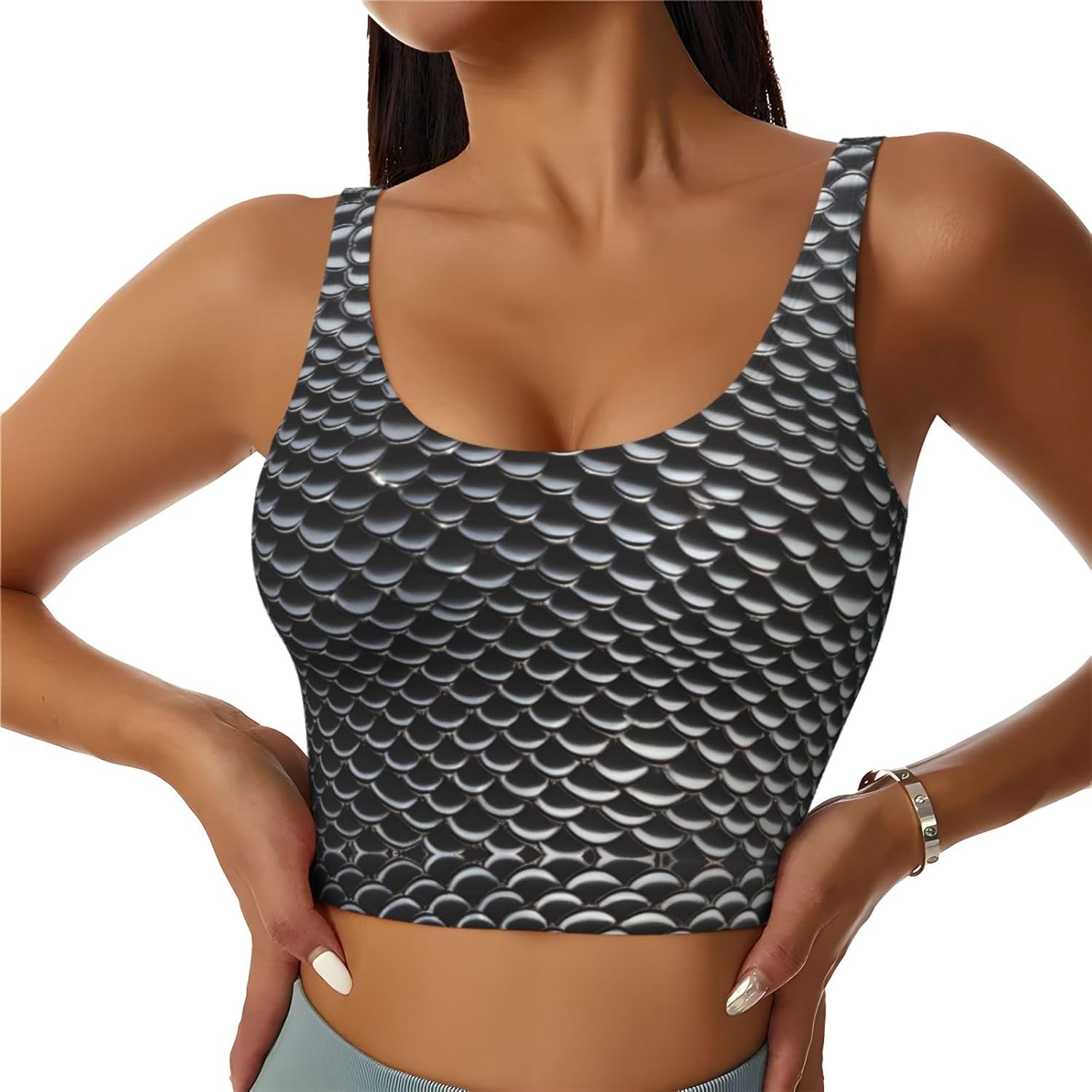 Silver fish scale Printed Wome – обзор и цена Yoga Fitness Girl