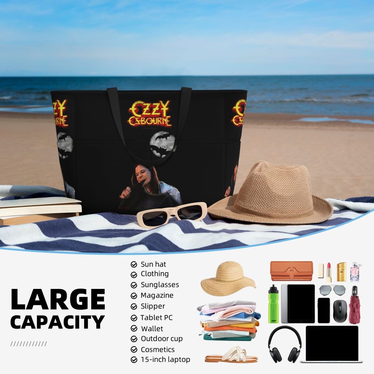Ozzy Osbourne Merch Beach Tote – обзор и цена Yoga Fitness Merch